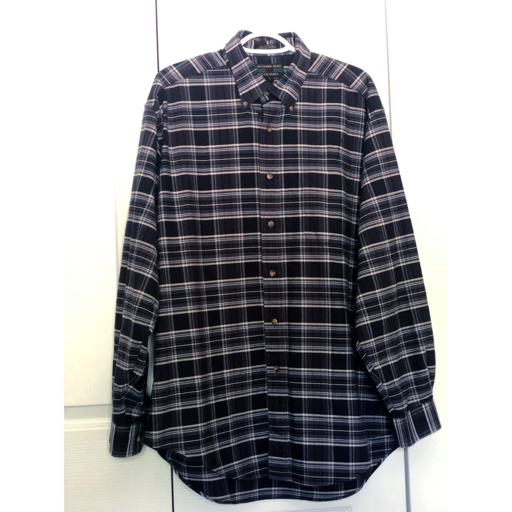 Alexander Julian Colours Plaid Cotton Blue & Gray Long Sleeve Button Front Shirt